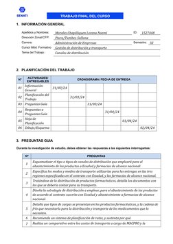 1. INFORMACIÓN GENERAL 
 
 
 
2. PLANIFICACIÓN DEL TRABAJO 
 
N° 
ACTIVIDADES/
ENTREGABLES 
CRONOGRAMA/ FECHA DE ENTREGA