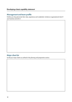 10
Management and team profile
Outline your key personnel, their roles, experience and credentials. Include an organisational