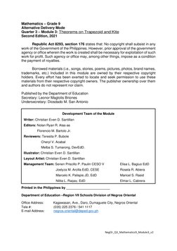 Mathematics – Grade 9 
Alternative Delivery Mode 
Quarter 3 – Module 3: Theorems on Trapezoid and Kite 
Second Edition, 2