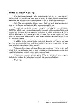 i 
 
NegOr_Q3_Mathematics9_Module3_v2 
 
Introductory Message 
This Self-Learning Module (SLM) is prepared so that you, our d