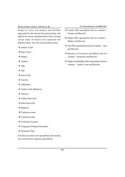- 213 -
Research Data Analysis with Power BI
11th International CALIBER-2017
Scopus in a year wise manner, and had been
aggre