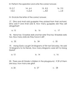 Grade 1 Numeracy Assessment Test | PDF | Teaching Methods & Materials