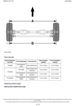 Toe-in =B-A
Toe-in, front axle
Ground clearance, 
front axle
Front spring type
Front axle load
Toe-in (Loaded 
chassis)
Toe-i