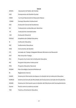SIGLAS
APAFA
 Asociación de Padres de Familia 
CGE 
Compromisos de Gestión Escolar 
CNEB
 Currículo Nacional de la Educación