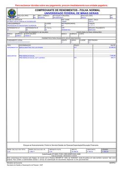 Para esclarecer dúvidas sobre seu pagamento, procure imediatamente sua unidade pagadora.
COMPROVANTE DE RENDIMENTOS - FOLHA
S