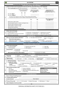 HTS Form 2021 for HIV Testing | PDF | Diagnosis Of Hiv/Aids | Hiv