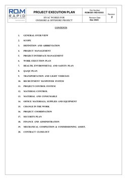 PROJECT EXECUTION PLAN 
Doc.Number 
ROM-001-WD-XXXX 
Revision 
2 
HVAC WORKS FOR 
ONSHORE & OFFSHORE PROJECT 
Revision Date