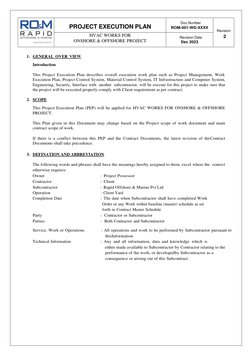 PROJECT EXECUTION PLAN 
Doc.Number 
ROM-001-WD-XXXX 
Revision 
2 
HVAC WORKS FOR  
ONSHORE & OFFSHORE PROJECT 
Re