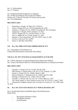 Sec. 12. Enforceability. 
Sec. 21. Violation 
 
Sec. 26 Battered Woman Syndrome As A Defense  
Sec. 28 Who Is Entitled To The