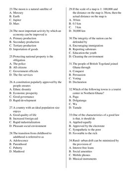 23. The moon is a natural satellite of 
A. Mercury 
B. Earth 
C. Jupiter 
D. Mars  
 
24. The most important activity by