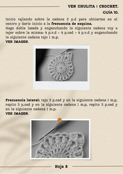 Inicio tejiendo sobre la cadena 2 p.d para ubicarme en el
centro y darle inicio a la frecuencia de esquina.
Hago doble lazada