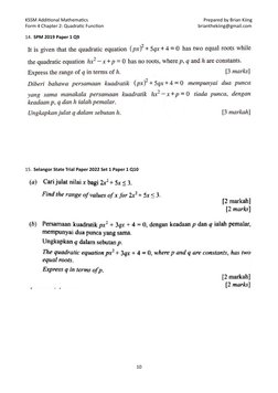KSSM Additional Mathematics 
 
Prepared by Brian Kiing 
Form 4 Chapter 2: Quadratic Function 
 
 
 
 
 
    brianthekiing@gma