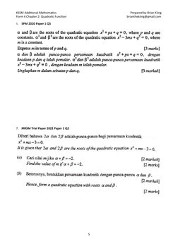KSSM Additional Mathematics 
 
Prepared by Brian Kiing 
Form 4 Chapter 2: Quadratic Function 
 
 
 
 
 
    brianthekiing@gma