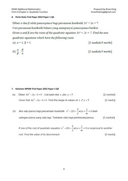 KSSM Additional Mathematics 
 
Prepared by Brian Kiing 
Form 4 Chapter 2: Quadratic Function 
 
 
 
 
 
    brianthekiing@gma