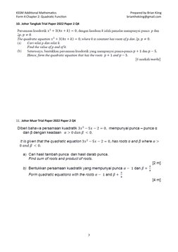 KSSM Additional Mathematics 
 
Prepared by Brian Kiing 
Form 4 Chapter 2: Quadratic Function 
 
 
 
 
 
    brianthekiing@gma
