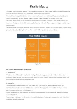 Kraljic Matrix
The Kraljic Matrix helps you develop a purchasing strategy for the products and services that your organizatio