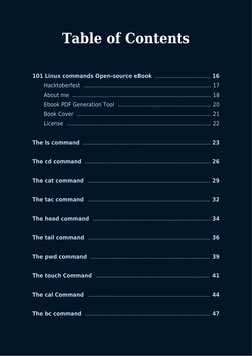 Table of Contents
101 Linux commands Open-source eBook 
16
 .................................. 
Hacktoberfest 
17
 ..........