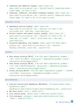 ●
Lowercase and lemmatize (spaCy): import spacy nlp =
spacy.load('en_core_web_sm') doc = nlp(text.lower()) lemmatized_tokens