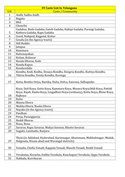 Telangana Caste Lists Overview | PDF | South India | Social Groups Of India