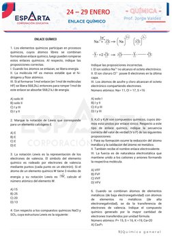 Prof. Jorge Valdez 
 
 
 
 
 
 
1 | Q u í m i c a  g e n e r a l  
 
ENLACE QUÍMICO 
 
1. Los elementos químicos participan e