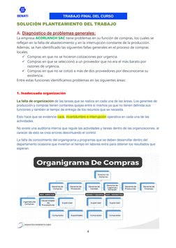 TRABAJO FINAL DEL CURSO 
 
4 
 
SOLUCIÓN PLANTEAMIENTO DEL TRABAJO 
 
A. Diagnóstico de problemas generales:  
La empresa ACO