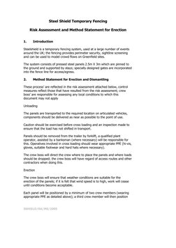 SSHIELD/RA/MS/2005 
Steel Shield Temporary Fencing 
 
Risk Assessment and Method Statement for Erection 
 
 
1. 
Introduction