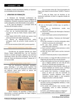 Professora Rosângela Aguiar| Pg.2 
 
ATIVIDADE 7 – LPLB 
nos detalhes, mostrar aos leitores a beleza, as riquezas e 
as c
