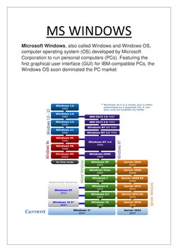 MS WINDOWS 
Microsoft Windows, also called Windows and Windows OS, 
computer operating system (OS) developed by Microsoft