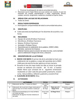
Promover la participación de toda la comunidad educativa.

Reconocer que la Virgen María es la que camina con nosotros, la