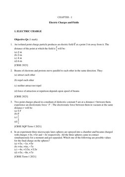 Class 12 Physics Chapter 1 PYQs PDF | PDF | Electric Field | Force