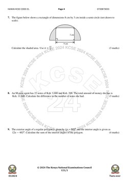 KCSE 2024 Mathematics Paper 1 | PDF | Acceleration | Circle