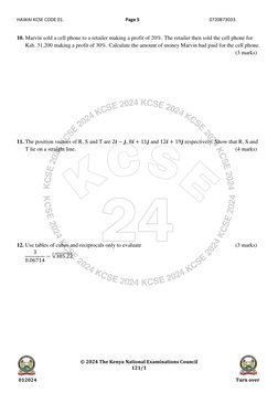 KCSE 2024 Mathematics Paper 1 | PDF | Acceleration | Circle