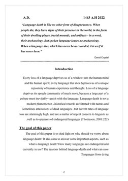 2022
 
A.D.                                                              1443 A.H
 “Language death is like no other form of d