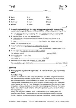 Focus 5 Tests.pdf Focus 2 Unit 5 Test for Students | PDF