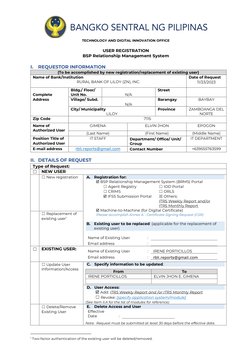 BSP User Registration Request Form | PDF | User (Computing) | Login
