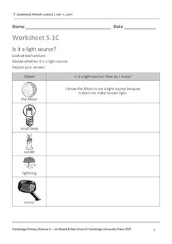 Grade 2 Light Sources Worksheets | PDF | Light