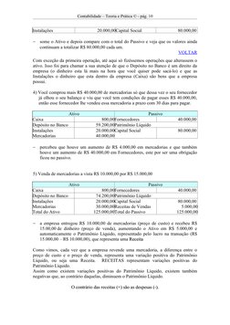 Contabilidade – Teoria e Prática © - pág. 10
Instalações
20.000,00Capital Social 
80.000,00 
−
some o Ativo e depois compare