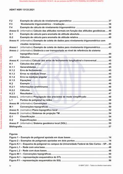 iv
ABNT NBR 13133:2021
© ABNT 2021 - Todos os direitos reservados
F.2	
Exemplo de cálculo de nivelamento geométrico .........