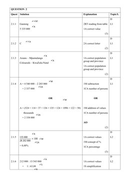 QUESTION  2
Quest
Solution 
Explanation 
Topic/L
2.1.1
Gauteng 
5 335 000 
2RT reading from table
1A correct value
(3)
D
L1
2