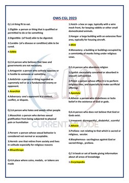 OWS CGL 2023 
Q.1.A thing fit to eat. 
1.Eligible- a person or thing that is qualified or 
permitted to do or be somethin