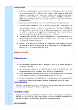 Trabajo individual
⮚
Solicitamos a los estudiantes que identifiquen en su ficha de aplicación la actividad 03
de la ficha de