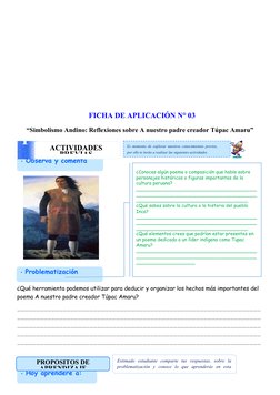 FICHA DE APLICACIÓN N° 03
“Simbolismo Andino: Reflexiones sobre A nuestro padre creador Túpac Amaru”
¿Qué herramienta podemos