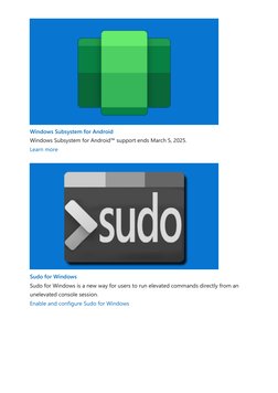 Windows Subsystem for Android
Windows Subsystem for Android™️ support ends March 5, 2025.
Learn more
Sudo for Windows
Sudo fo