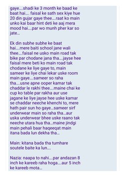 gaye….shadi ke 3 month ke baad ke
baat hai…. faisal ke sath sex kiye hue
20 din gujar gaye thee….raat ko main
unko kai baar h