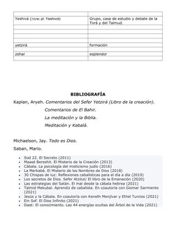 Yeshivá (שיבה; pl. Yeshivot)
Grupo, casa de estudio y debate de la 
Torá y del Talmud.
yetzirá
formación
zohar
esplendor
BIBL