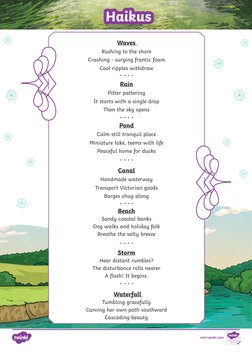 Water Haiku Example Water-Themed Haikus for Grade 4 | PDF | Haiku | Poetry