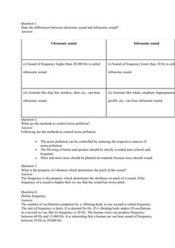 Question 1.
State the differences between ultrasonic sound and infrasonic sound?
Answer:
Ultrasonic sound
Infrasonic sound
(i