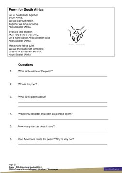 Grade 6 Poetry Literature Handout | PDF | Planets | Poetry