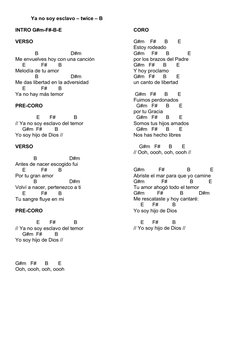 Ya no soy esclavo – twice – B
INTRO G#m-F#-B-E
VERSO 
              B                       D#m
Me envuelves hoy con una canc