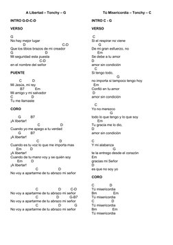 A Libertad – Tonchy – G
INTRO G-D-C-D
VERSO
G
No hay mejor lugar 
             D                                      C-D
Que